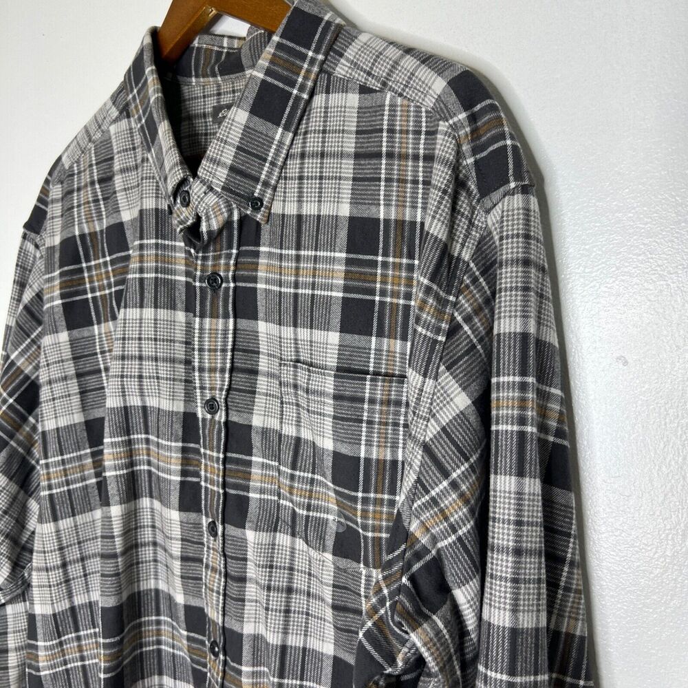 Eddie Bauer Gray Plaid Black Shirt Long Sleeve Button Down 2XL Men's